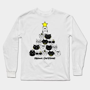 Meowy Cat Christmas Tree Long Sleeve T-Shirt